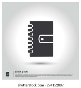 Contacts book Icon, Flat pictogram Icon design gray background. Vector illustration.