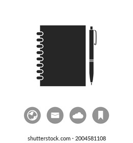 Contacts book with pen vector icon.