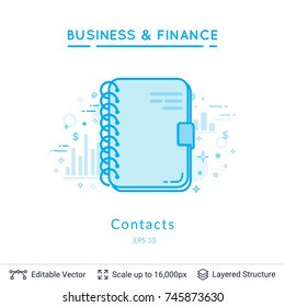 Contacts book symbol on white. Simple design for business financial topic. Vector template easy to edit.