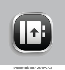 contacts book upload fill icon design. Glossy Button style rounded rectangle isolated on gray background. Vector illustration