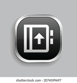 contacts book upload line icon design. Glossy Button style rounded rectangle isolated on gray background. Vector illustration