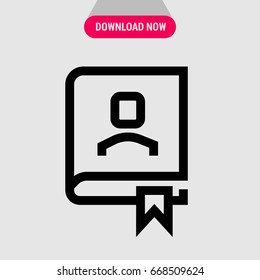 Contacts book vector icon, Book of contacts with person shape cover and bookmark symbol. Simple, modern flat vector illustration for mobile app, website or desktop app 