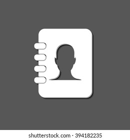 contacts book - white vector icon  with shadow
