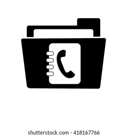 contacts book - white vector icon;  black folder