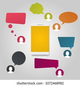 Contacts with chat message notifications. Smartphone and speech bubbles. Conversation concept.