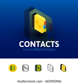 Contacts color icon, vector symbol in flat, outline and isometric style isolated on blur background