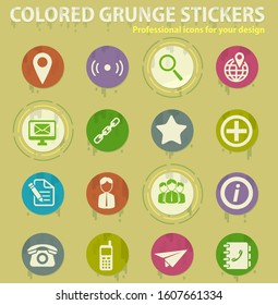 Contacts colored grunge icons with sweats glue for design web and mobile applications
