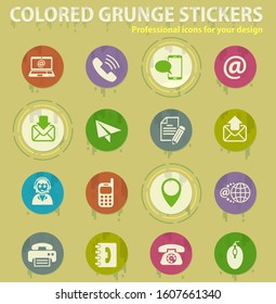 Contacts colored grunge icons with sweats glue for design web and mobile applications