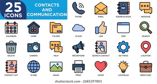 contacts and communication, design, internet, website, chat, computer icon set. Outline icons collection. Simple vector illustration