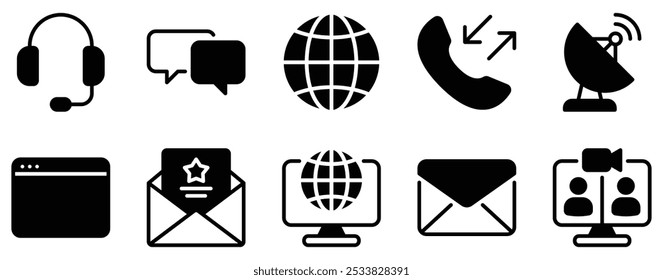 Contacts and Communication Icon Set Clear Solid Style Collection for Connectivity
