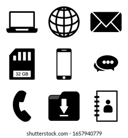 Contacts and communication icons set on white background