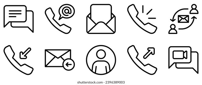 contacts communication line style icon set collection