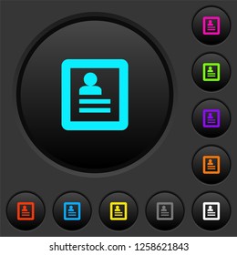 Contacts dark push buttons with vivid color icons on dark grey background