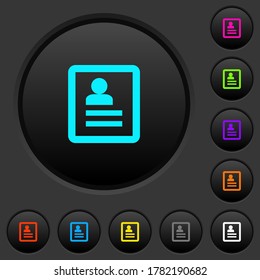 Contacts dark push buttons with vivid color icons on dark grey background
