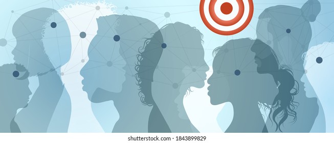 Contacts diversity group silhouette people. Concept of network connection and global communication. Social media. Connected Society. Globalization. Blog. Targeting. Relationship. Teamwork