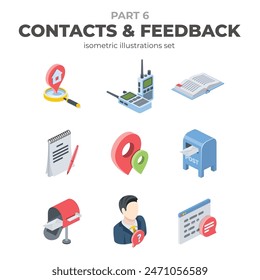 Contacts and Feedback Vector isometric, color web icons, 3d flat style. Creative illustrations design, graphic idea for infographics.