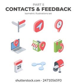 Contacts and Feedback Vector isometric, color web icons, 3d flat style. Creative illustrations design, graphic idea for infographics.