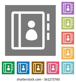 Contacts flat icon set on color square background.