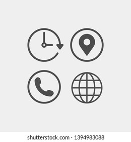 Contacts flat vector icons set. Telephone, email, gps, 
working time flat vector icons