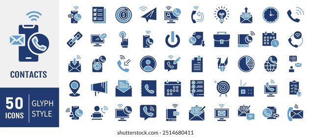 Contacts icon collection. Containing phone, email, chat, location, calendar icon. Simple flat vector.