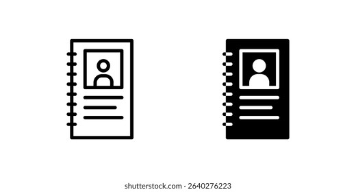 Contacts Icon Set. A black icon of a contacts list, representing address book.
