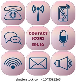 Contacts icon set. Buttons pink - vector