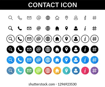 Contacts icon set. Collection social media or communication symbols. Contact, e-mail, mobile phone, message. Vector illustration.