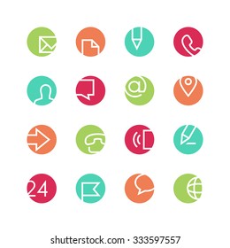 Contacts icon set - vector minimalist. Different symbols on the colored background.