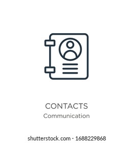 Icono de Contactos. Icono de contorno de contactos lineales finos aislado en fondo blanco de la colección de comunicaciones. Signo vectorial de línea, símbolo para web y móvil