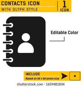 Contacts icon vector illustration logo template isolated on white background. Vector icon with glyph style for web design, ui, ux and mobile apps and more. Editable size and color. EPS file