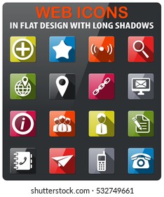 Contacts icons set in flat design with long shadow