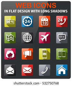 Contacts icons set in flat design with long shadow