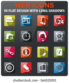 contacts icons set in flat design with long shadow