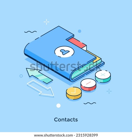 Contacts isometric concept vector illustration. Phone and mailing list application. Address book cartoon composition for web design. Creative idea for website, mobile, presentation