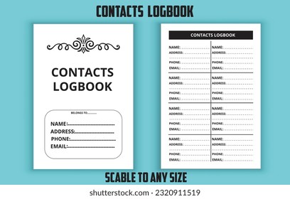 Contacts logbook. Phone call logbook. Low content kdp interior design template