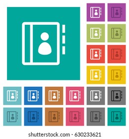 Contacts multi colored flat icons on plain square backgrounds. Included white and darker icon variations for hover or active effects.