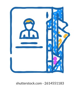 contacts notebook of business manager doodle icon sketch vector. contacts notebook of business manager sign. isolated symbol illustration