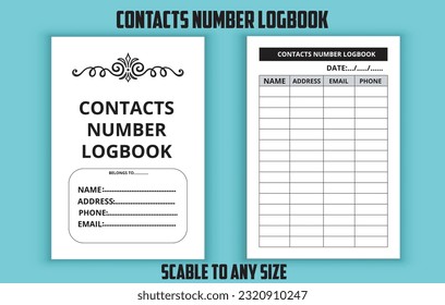 Contacts number logbook. Low content kdp interior design template. phone call logbook