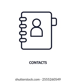 contacts outline icon.  Thin line icon from communication collection. Editable vector isolated on white background