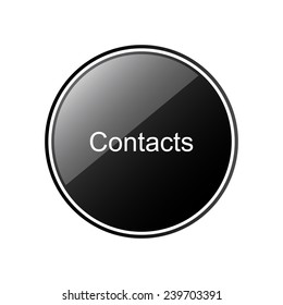 Contacts  round black glossy button for the site, vector, EPS 10