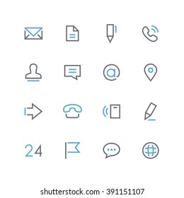 Contacts vector icon set - outline colored symbols on the white background.