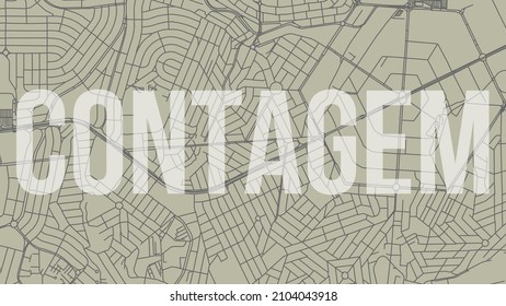 Contagem map city poster, horizontal background vector map with opacity title. Municipality area street map. Widescreen Brazilian skyline panorama.