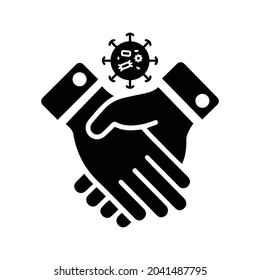 Contagion, coronavirus, handshake icon. Black vector graphics.