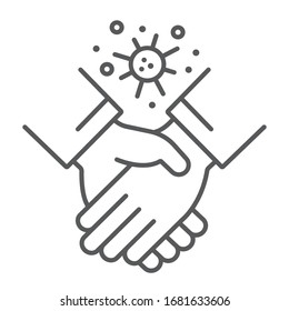 Contagion Handshake Thin Line Icon, Virus And Protection, Covid 19 Sign, Vector Graphics, A Linear Pattern On A White Background, Eps 10