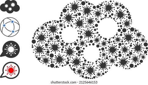 Contagious collage virus cloud icon, and additional icons. Virus cloud collage for medical images. Vector collage is composed from randomized contagious items.