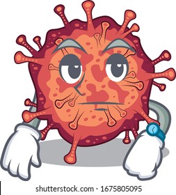 Contagious corona virus on waiting gesture mascot design style