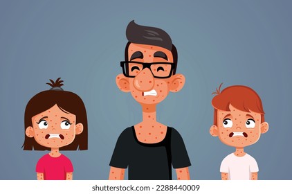 
Contagious Kids Giving Chickenpox to an Adult Relative Vector Cartoon illustration. Stressed family contracting the same virus during epidemic
