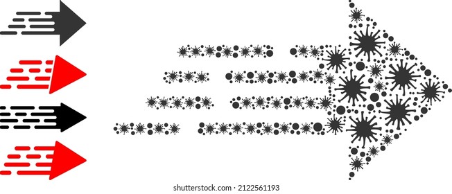Contagious mosaic express movement arrow icon, and additional icons. Express movement arrow mosaic for isolation templates. Vector mosaic is composed with scattered contagious items.