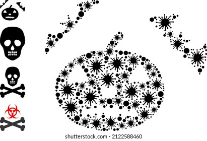 Contagious mosaic halloween icon, and more icons. Halloween mosaic for breakout templates. Vector mosaic is designed of random infection icons.
