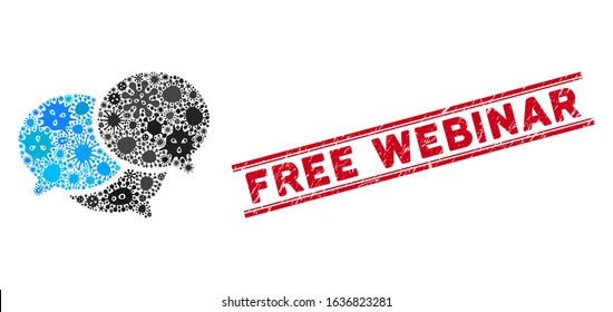 Contagious mosaic webinar icon and red Free Webinar seal stamp between double parallel lines. Mosaic vector is created with webinar icon and with random infectious items.